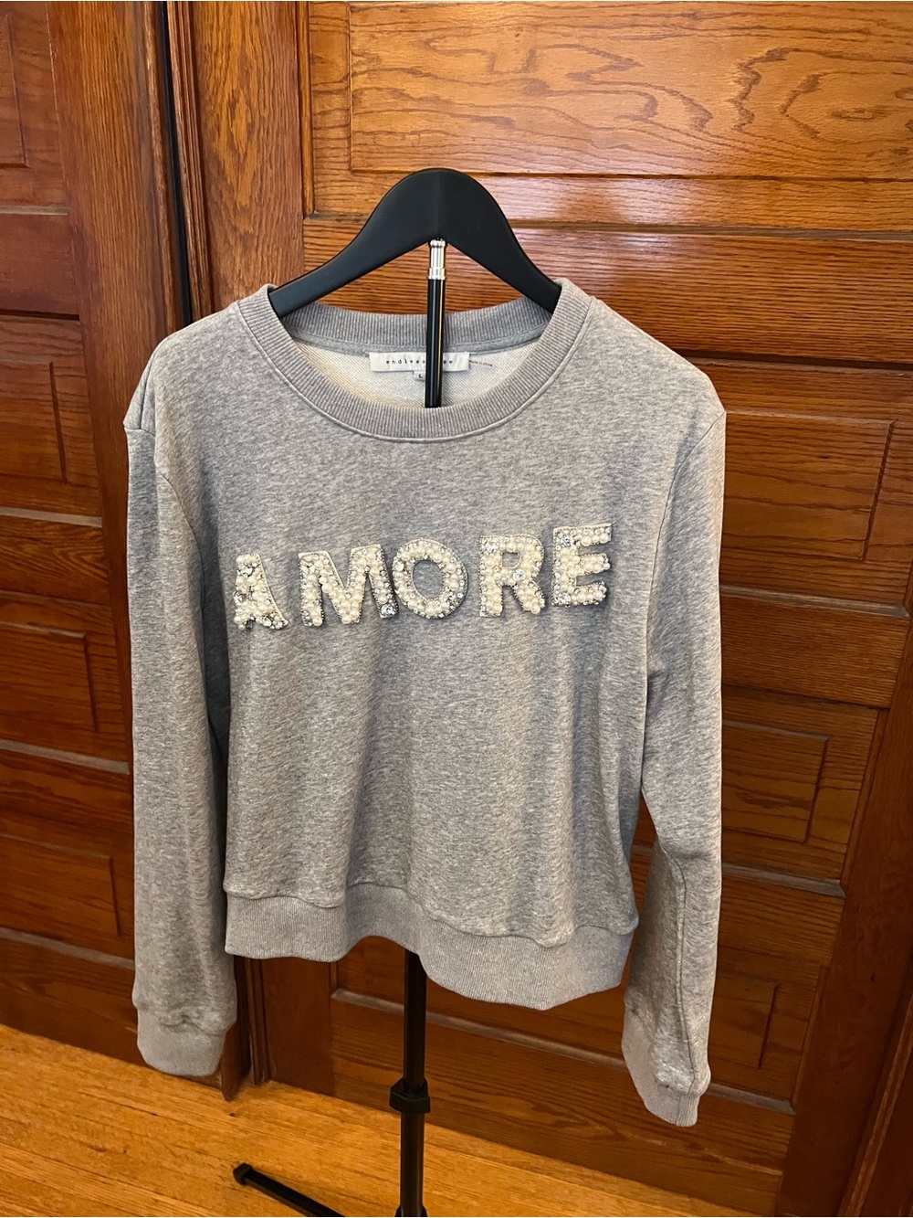 Endless Rose Gray 'AMORE' Embellished Crewneck Sweatshirt